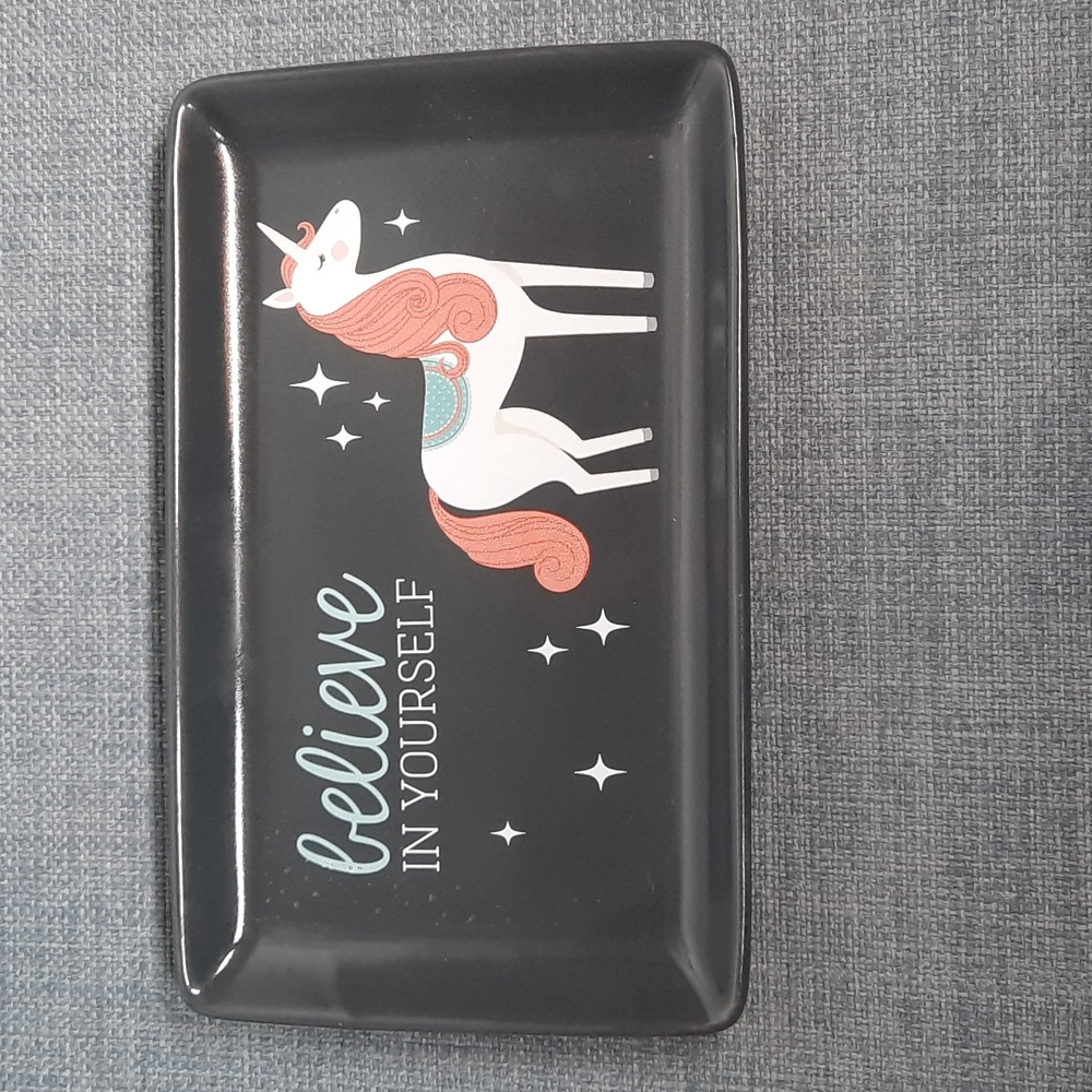 Ceramic Trinket Tray Believe In Yourself Dresser Dish Unicorn